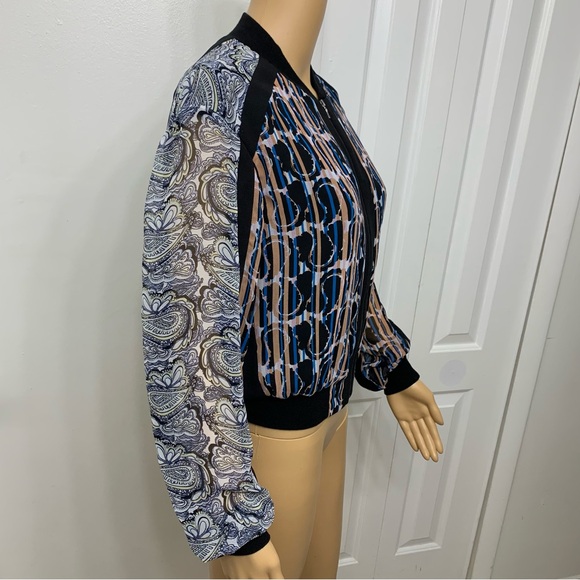 BCBGMaxAzria Harrison Zip Up Lightweight Bomber Jacket Top Paisley Blouse Size S - Picture 10 of 15